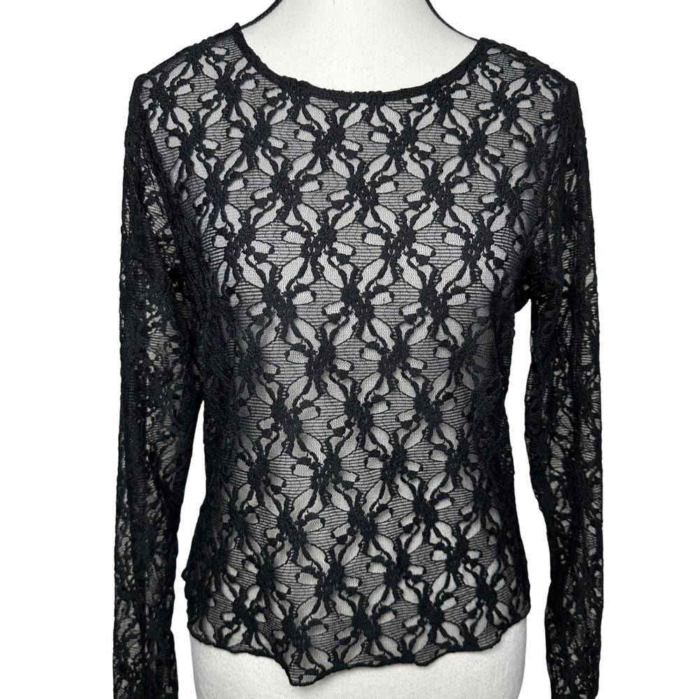 Womens Blouse Top Black Sheer Lace Fitted Vamp Whimsigoth Fairy Grunge Medium‎